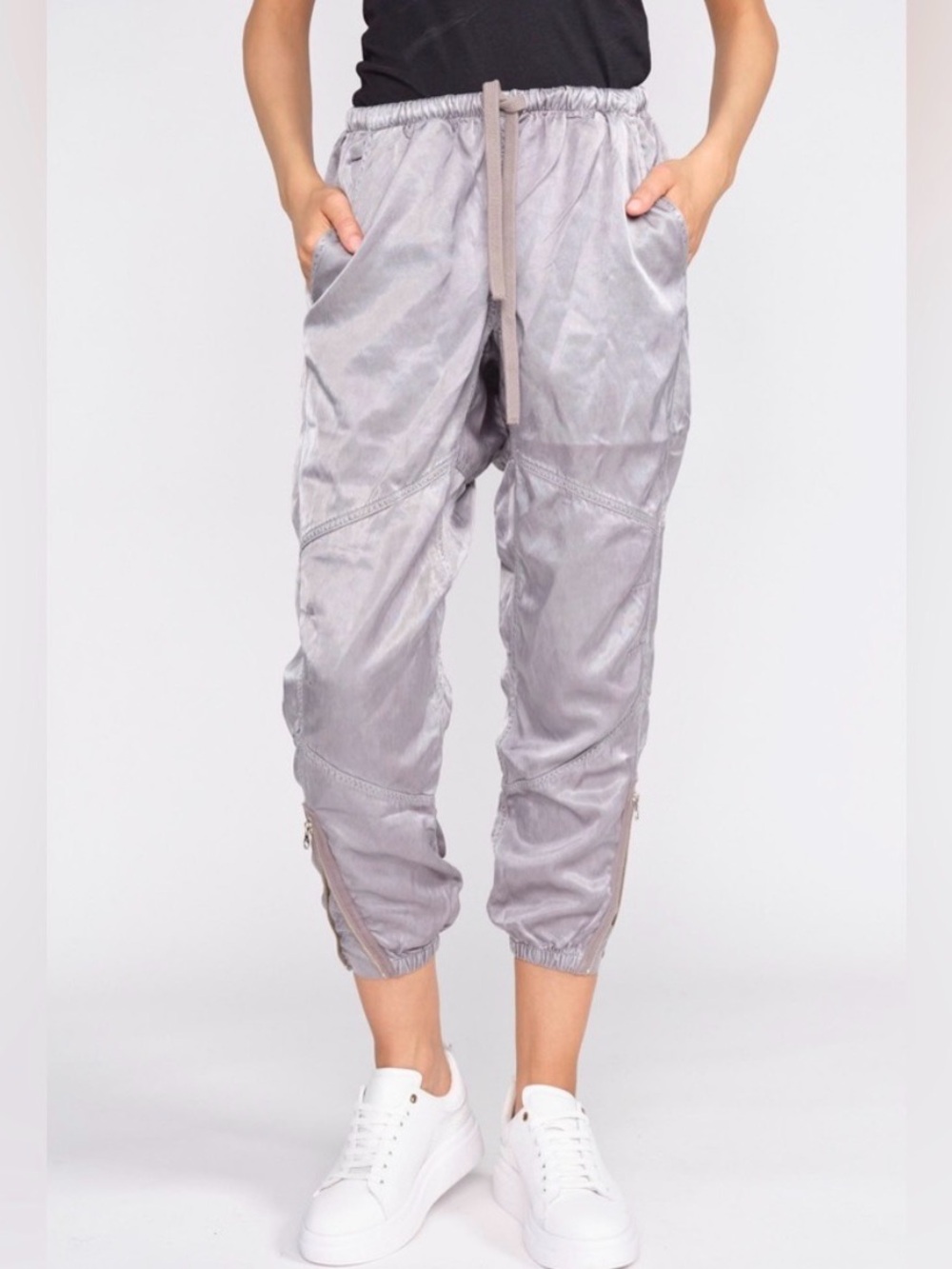 Free City Nightclubbing Satin Glass Parachute Jump Pants Grey Satin Joggers
L